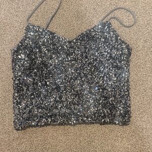 Express Silver Sequin Cami Crop Top
